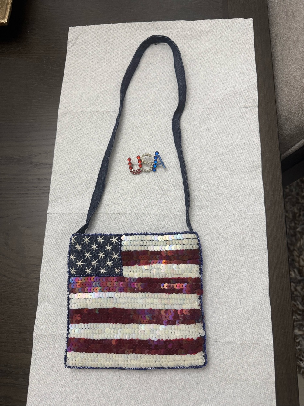 Sequin USA Flag Crossbody Bag - Red, White & Blue